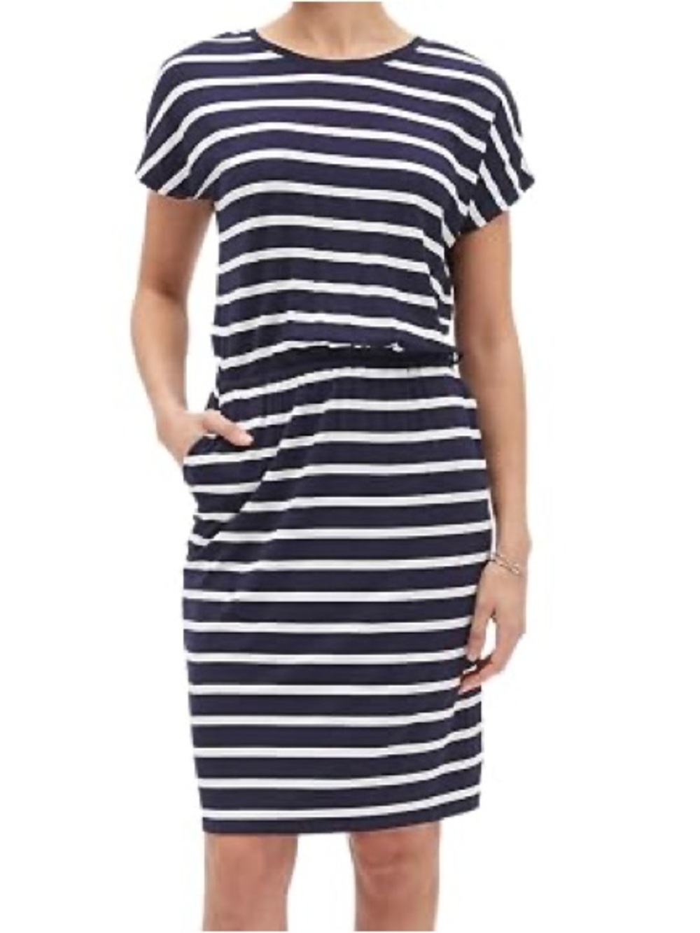 Banana Republic Navy and White Striped Midi Dress